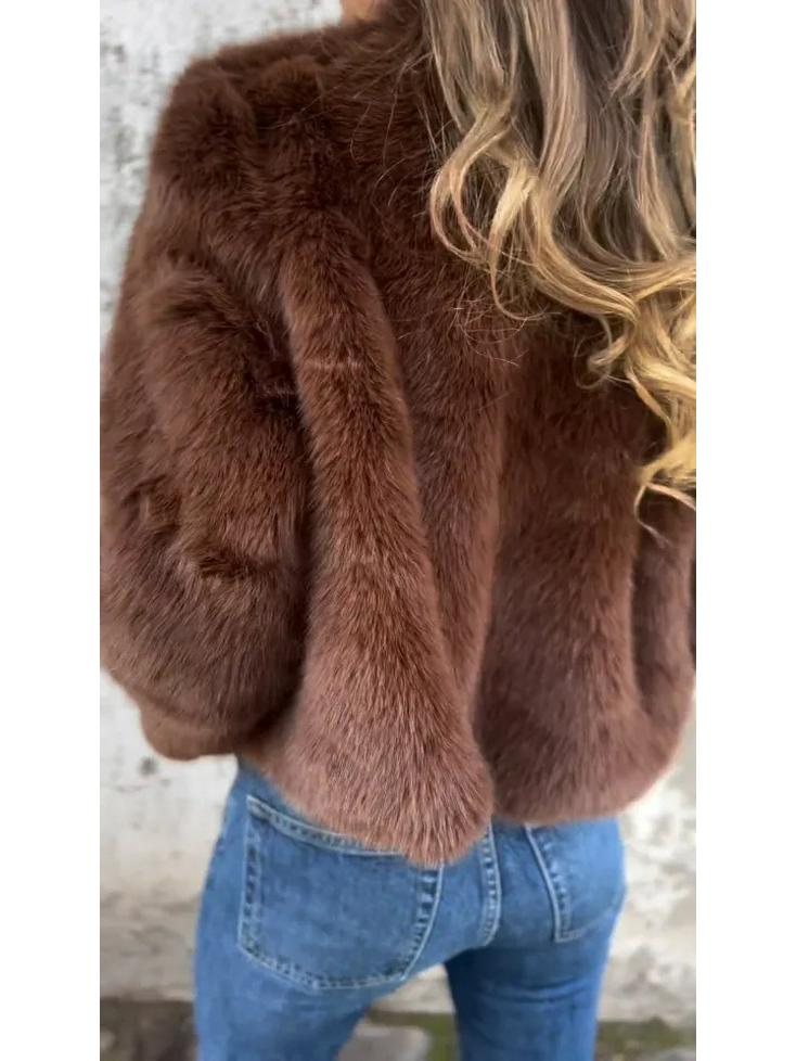 European & American Women's Fur High Neck Zipper Casual Top Coat - 2024 Autumn/Winter Collection