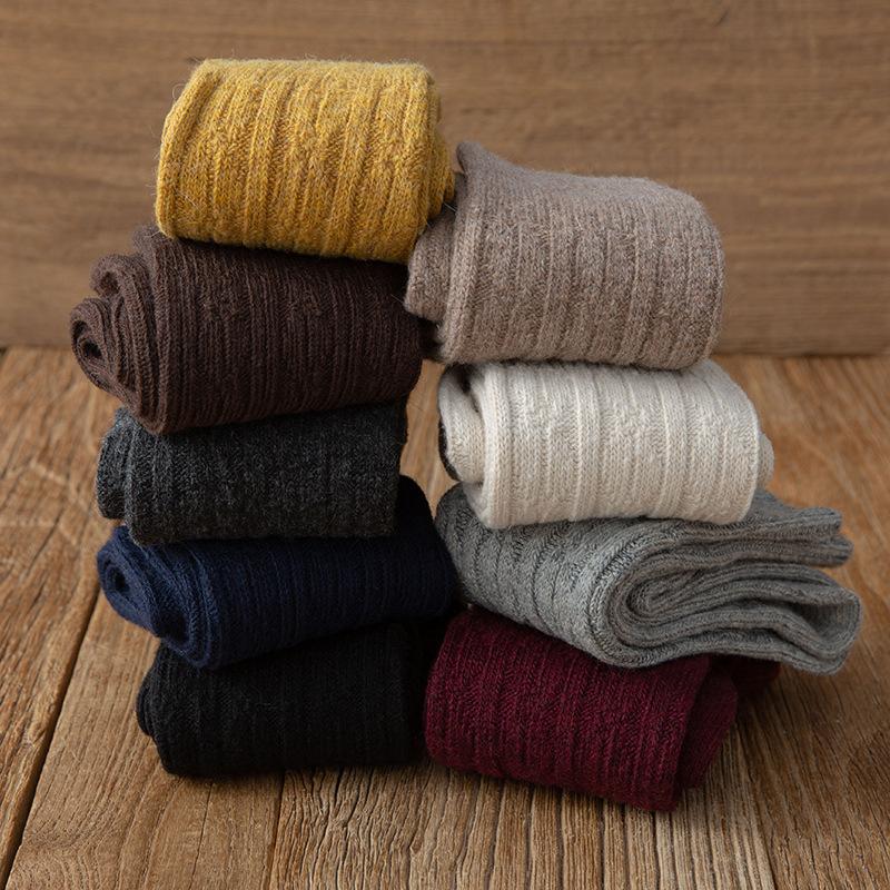 Women's Winter Thickened Warm Wool Socks, Solid-color Pile Socks, Double-needle Women's Socks, High-top Cotton Socks