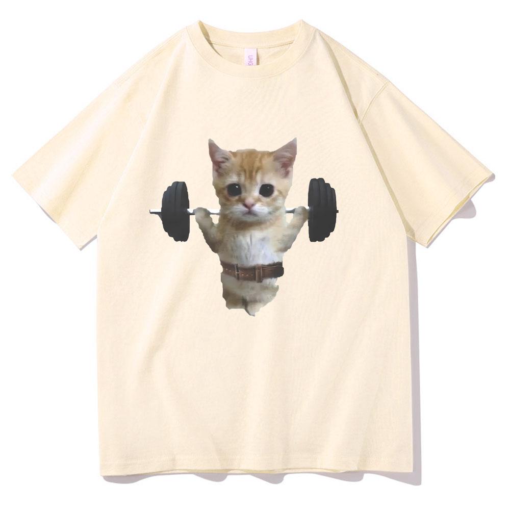 Gym Cat Sam Sulek Funny T Shirts Unisex Women Cute Kawaii Fitness Pump Cover Tshirt Male Oversized Pure Cotton Tshirt Short Sleeve