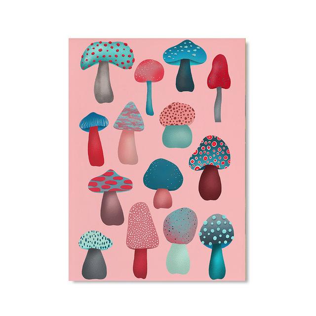 Solid Wood Frame Canvas Paintings Abstract Watercolor Plant Wall Art Mushroom Illustration Poster Print Picture For Living Room Home Decoration
