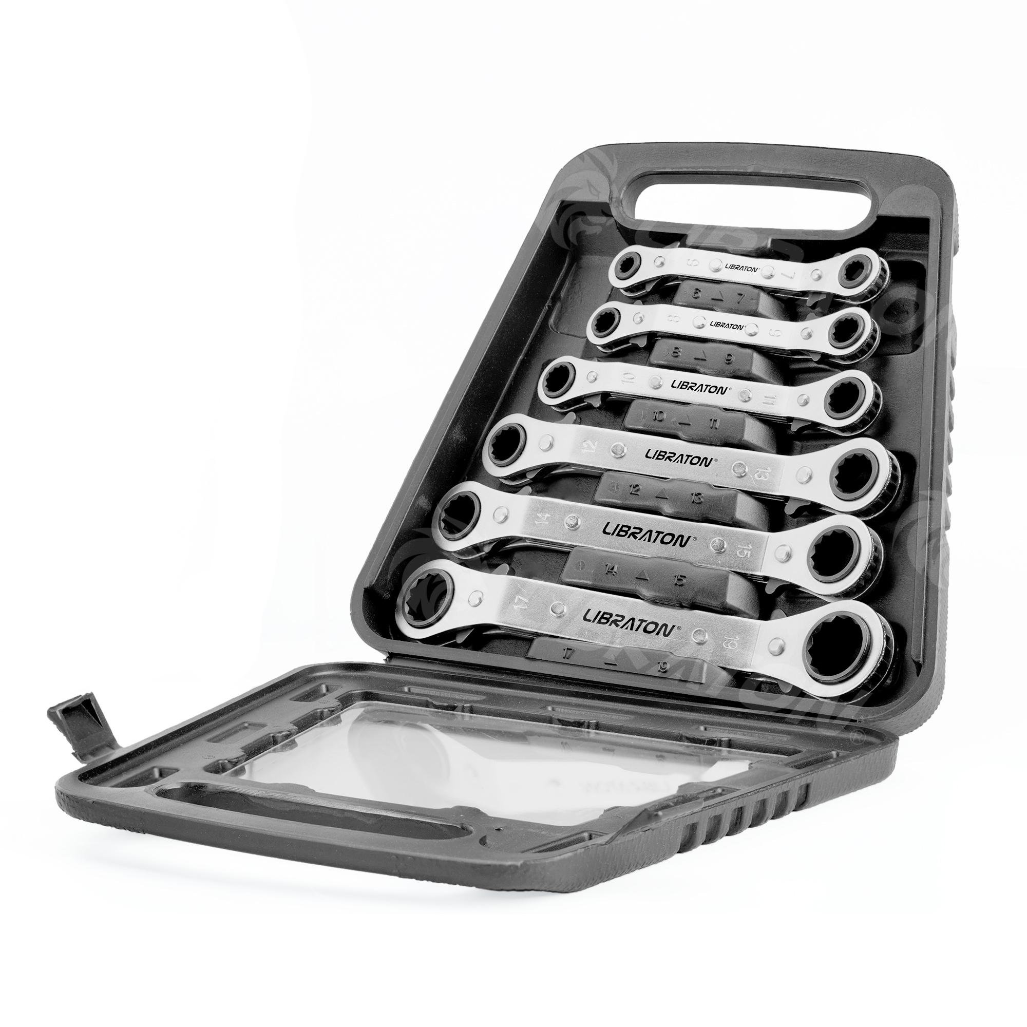 Libraton 6Pcs 20-Degree Offset Wrench Set Metric Double Box End Wrench Puch 6-19mm