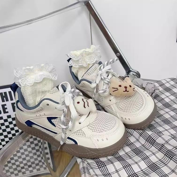 

Летняя сетчатая дышащая повседневная обувь 2025 новая универсальная нишевая спортивная обувь на толстой подошве с бантом белая обувь 40 светло-синий