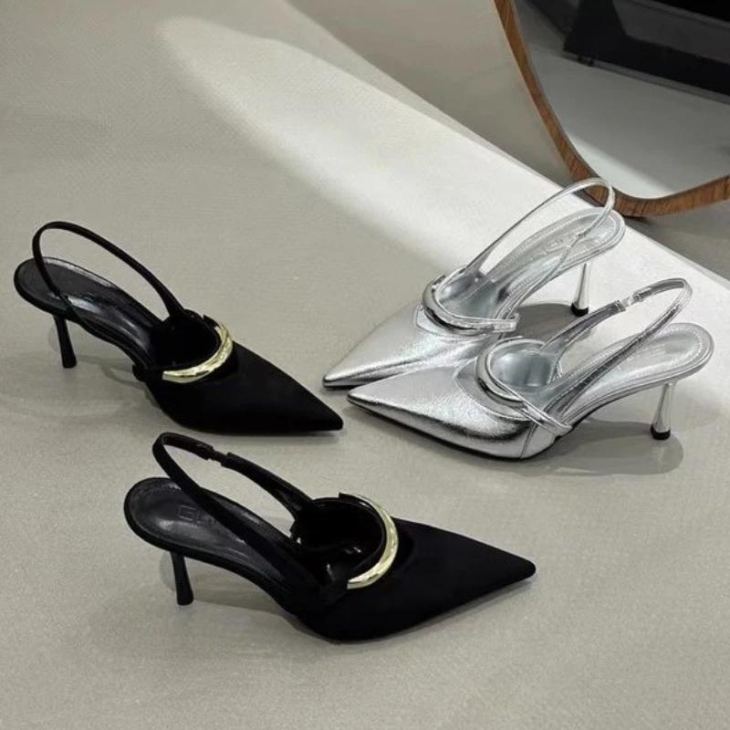Fashion Elegant Women High Heels Sandals Designer Pointed Toe Heeled Shoes New 2025 Summer Sexy Pumps Fashion Slingback Chaussure Femme