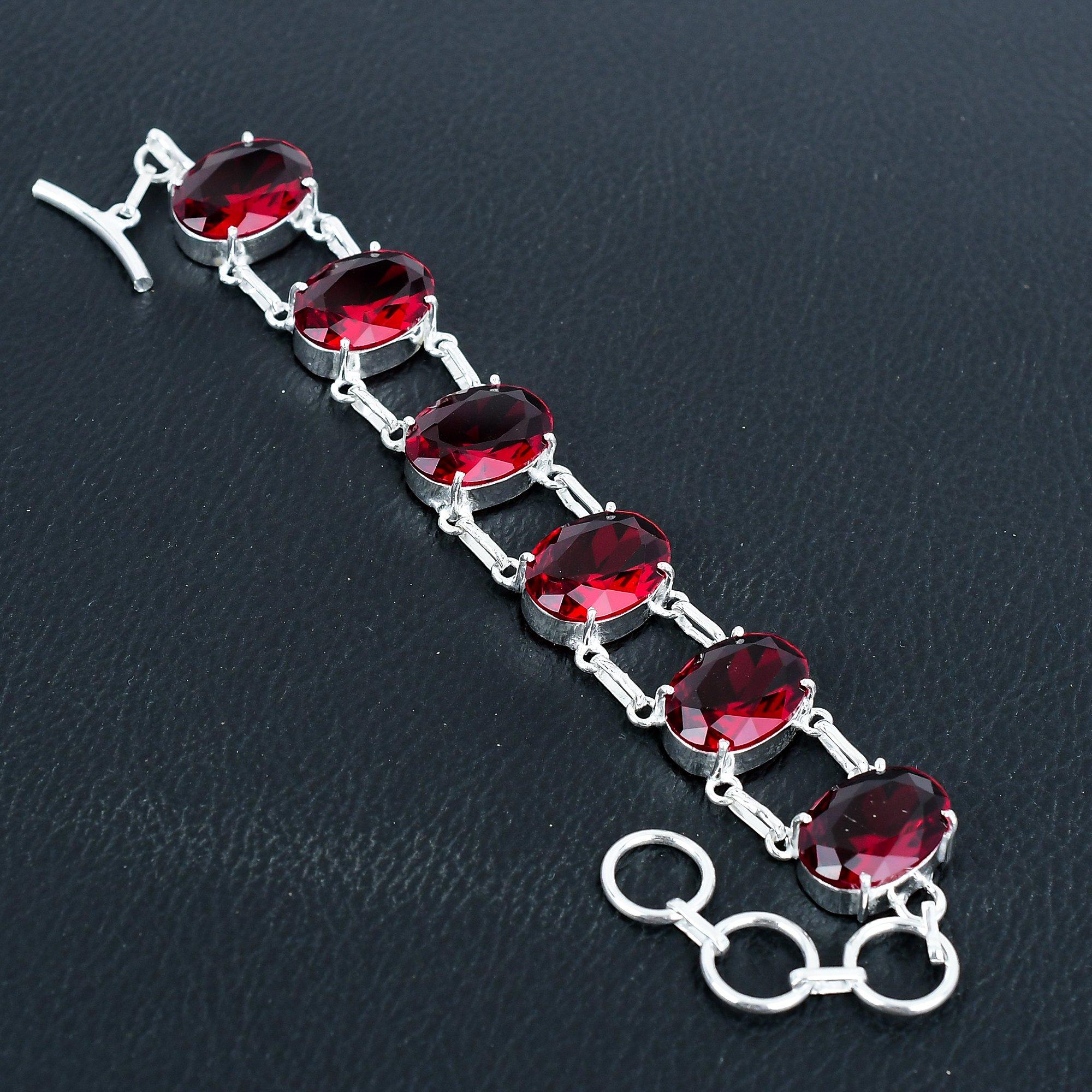 

Браслет ручной работы из серебра 925 пробы с гранатовым камнем, длина 7-8 дюймов