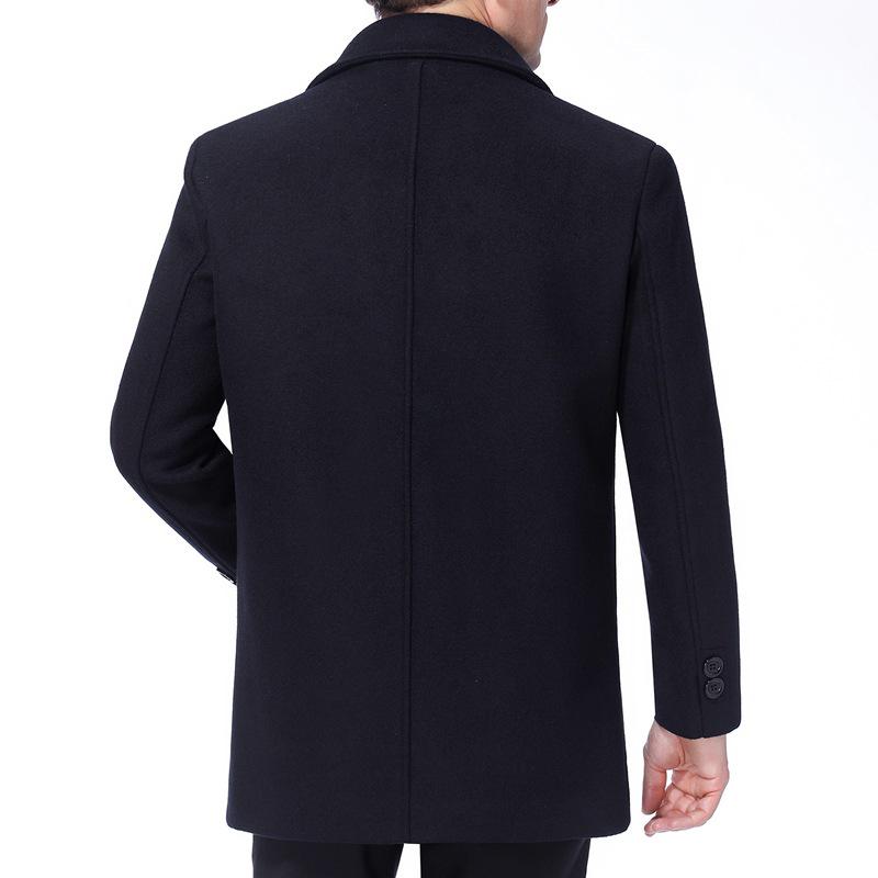 Men's Mid-Length Cashmere Coat: Dad Style, Lapel, Loose Fit, Plus Velvet Woolen, Warm for Autumn/Winter