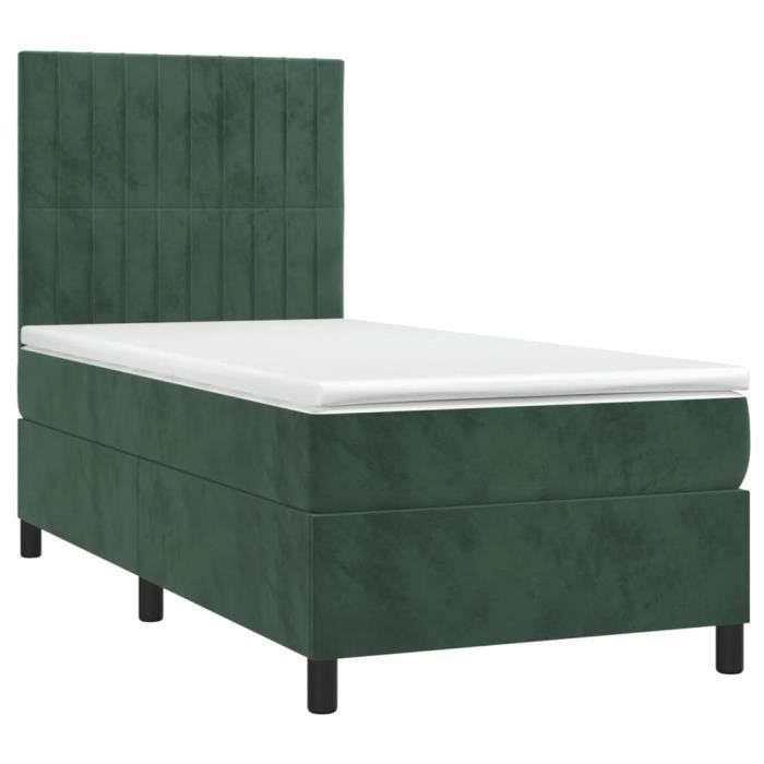 3143112 vidaXL Lit à sommier tapissier et matelas Vert foncé 80x200 cm Velours