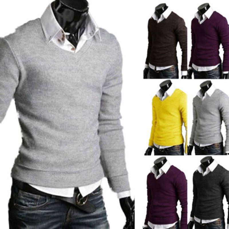 Stylish Men's Long Sleeve V-neck Knitted Cardigan Pullover Warmer Jumper Sweater Shirt Top For Casual Wear