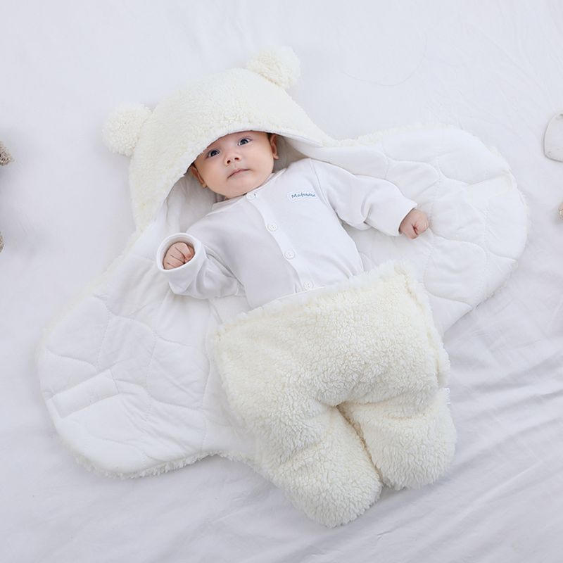 Baby Winter Fleece Swaddle Blanket Cute Newborn Swaddling Wrap Soft Plush Sleeping Sacks
