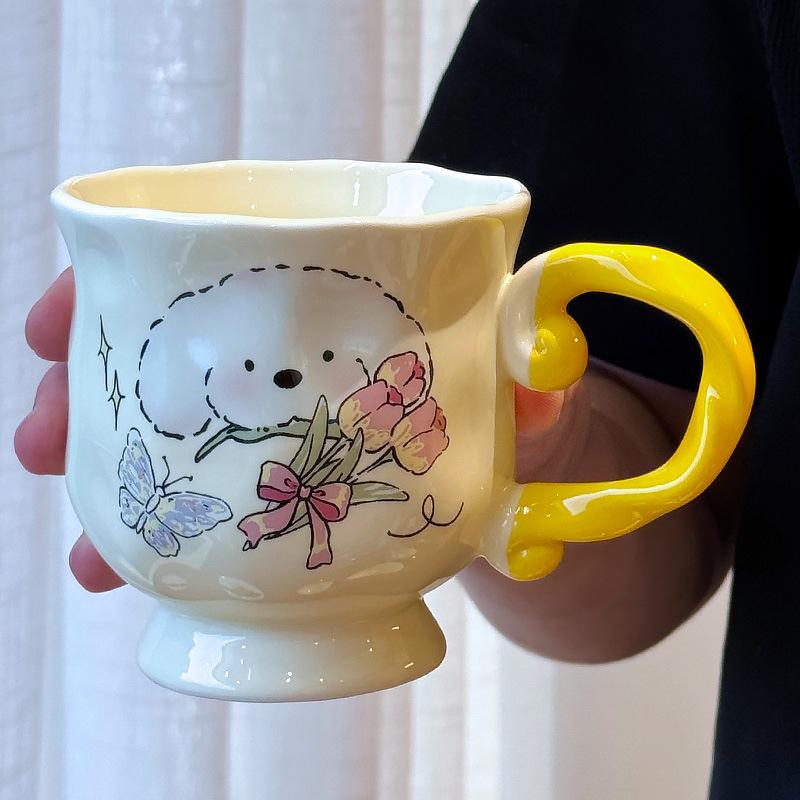 

Кружка для девочек «Сердце», щенок, тюльпан, парная керамическая чашка, подарочная коробка, значимый подарок на день рождения, подарок для парня и девушки 370ML