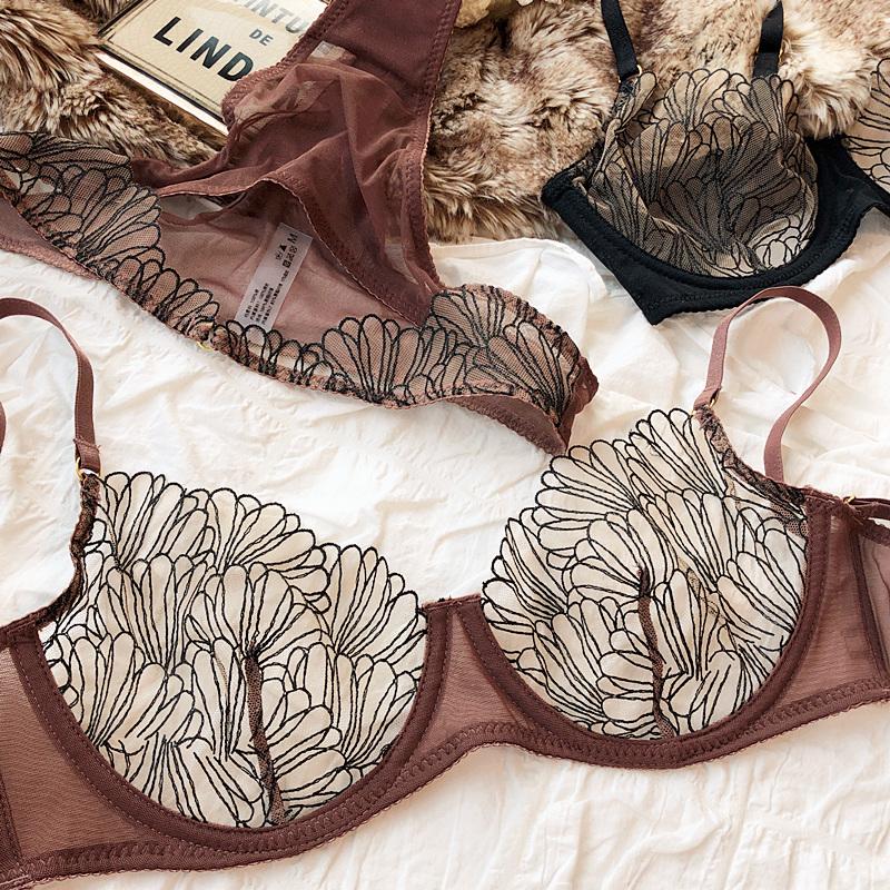 Summer Lace Ultra Thin Women Underwear French High Quality Feather Push Up Bra Set Sexy Brassiere and Hollow Panties Sets Ladies