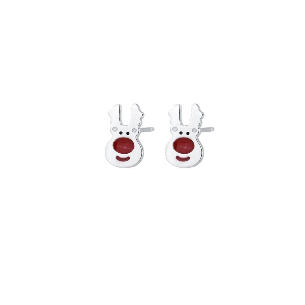 Sterling Silver Red Elk Christmas Stud Earrings, Hypoallergenic Jewelry for Women, Suitable for Sleeping.