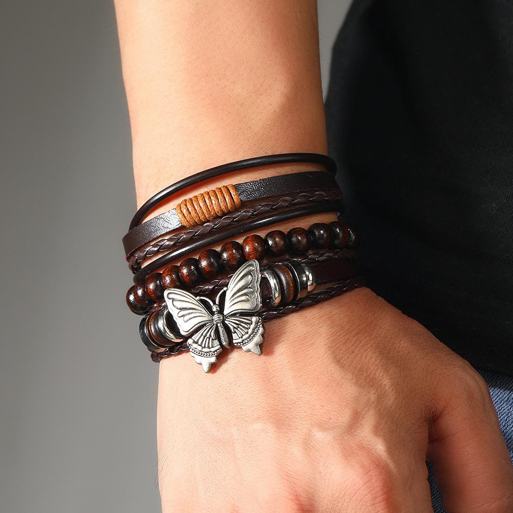 New retro ethnic butterfly bracelet, European and American cross-border multi-layer personalized women's leather woven bracelet