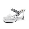 Shoes for Women 2025 Fashion New Ultra High Heels Square Toe Women's Slippers Summer Outdoor Sexy Platform Sandals with Sequins