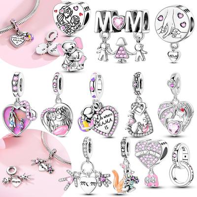 Original New Love Mother Heart Pendant Charm Bead For Woman Fit Copper Bracelet Diy Jewelry Gift For Mom