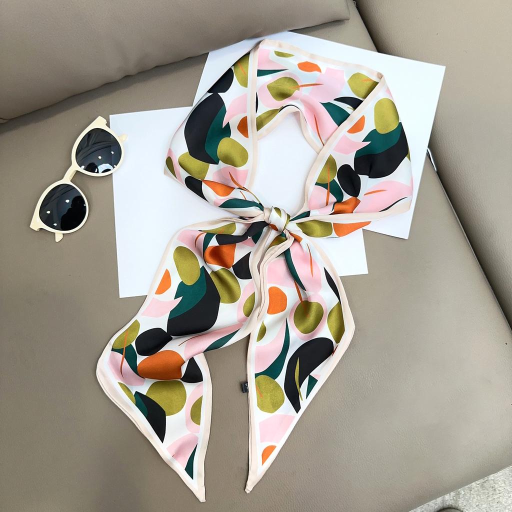 Luxury Design Silk Skinny Headwear Scarf Women Print Spring Neck Tie Hair Hand Bag Ribbon Wrist Belt Foulard Headband Lady