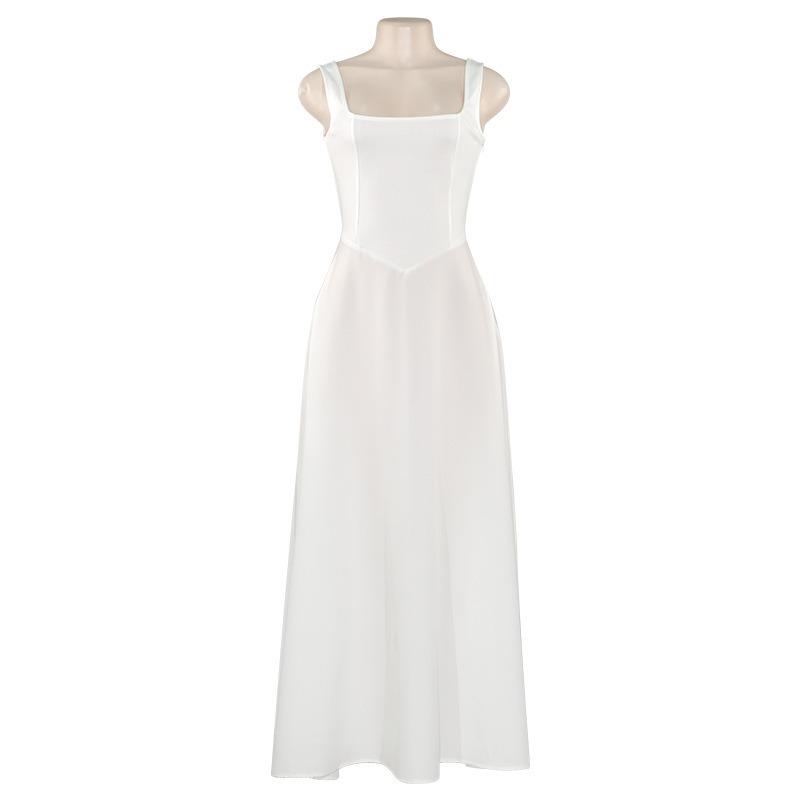 Letní čtvercový výstřih bez rukávů párty šaty na ramínka dlouhé módní elegantní dámské bez rukávů áčkového střihu letní šaty jednobarevné pouliční oblečení slim oblečení