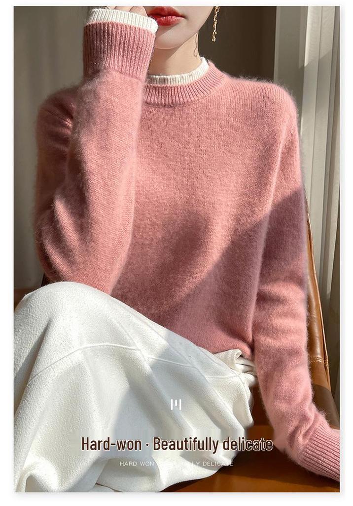 Women's 100% Pure Wool Cashmere Sweater - New Autumn/Winter Color Block Knit Base Layer