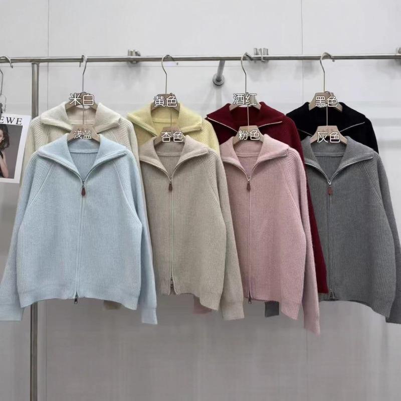 Premium lapel solid color knitted cardigan for women's autumn and winter new casual double zipper sweater jacket for women