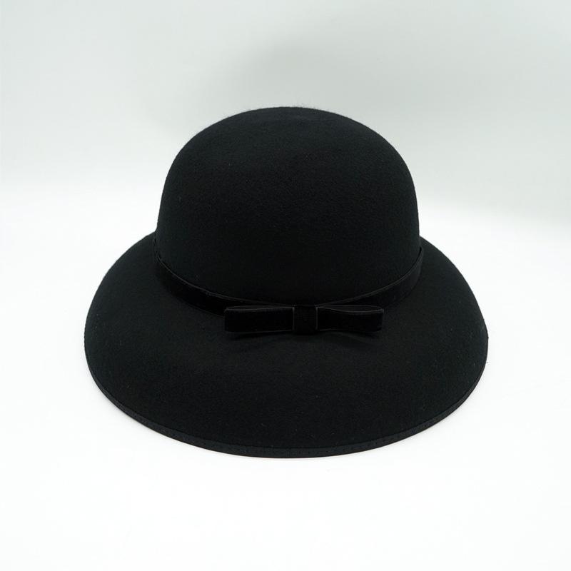 Hepburn Elegant Bow White Black Edge French Bell Hat Women'S Autumn And Winter Woolen Felt Retro Top Hat Tide