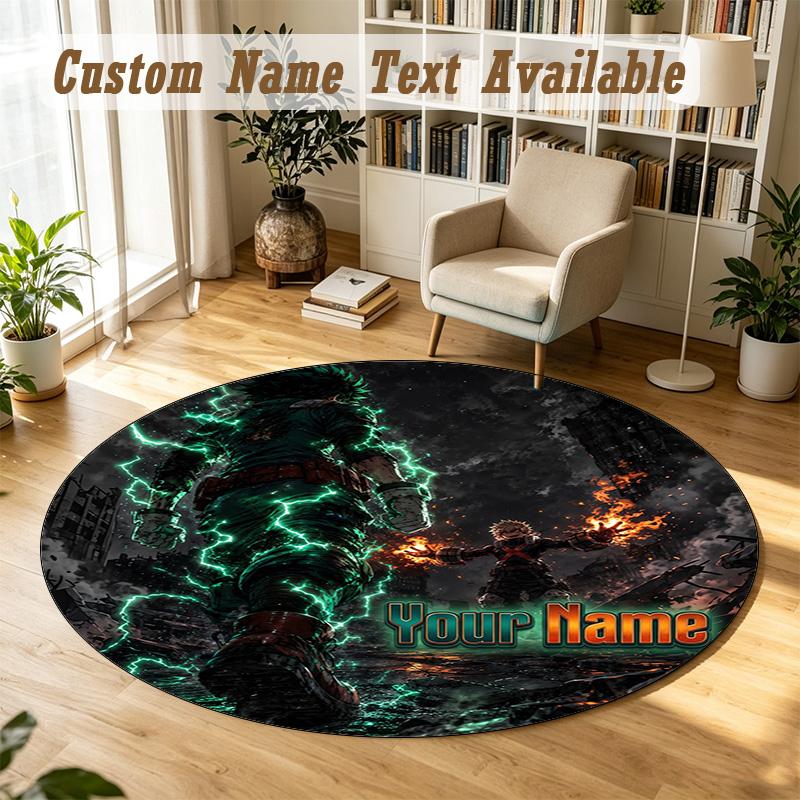Round Rug Custom NameMy Hero Academia Pattern Non Slip Carpet Home Floor Decor