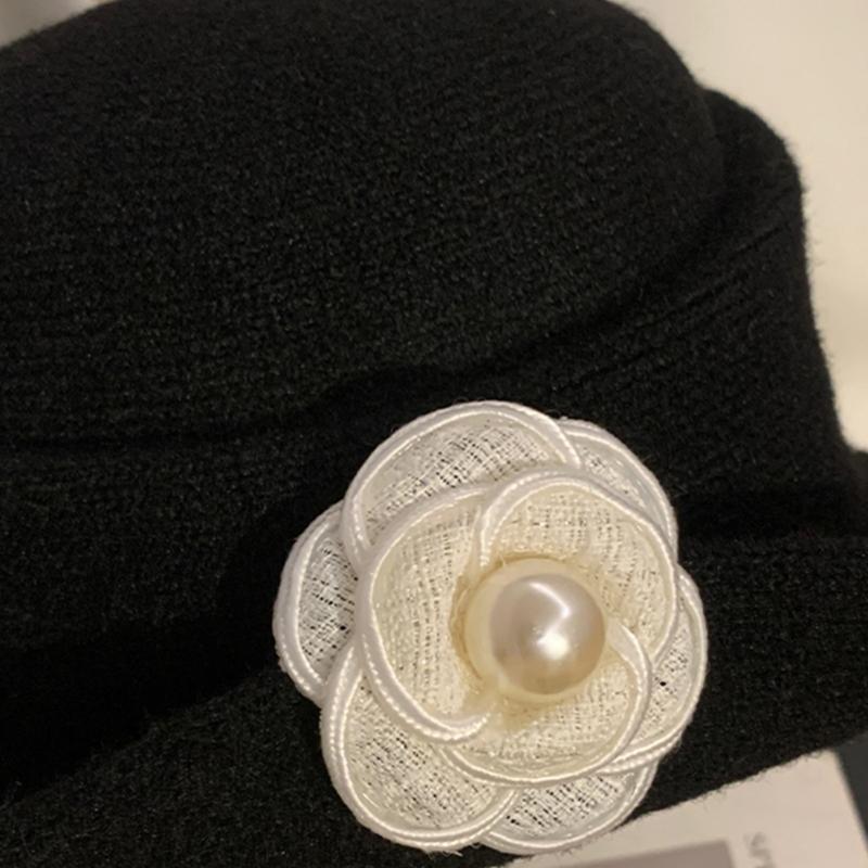 Stylish Fisherman Hat with Camellia Flower Accent Fashion Winter Accessory for Elegant Style Soft Cotton Fabric Hat