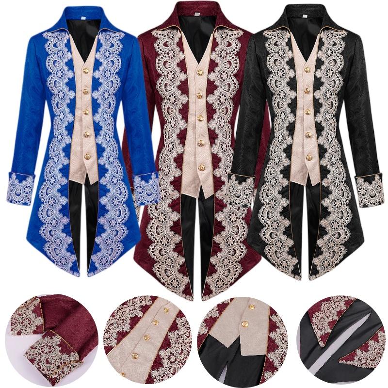 High-quality Polyester Steam Punk Jacket With Lace Details For Men
