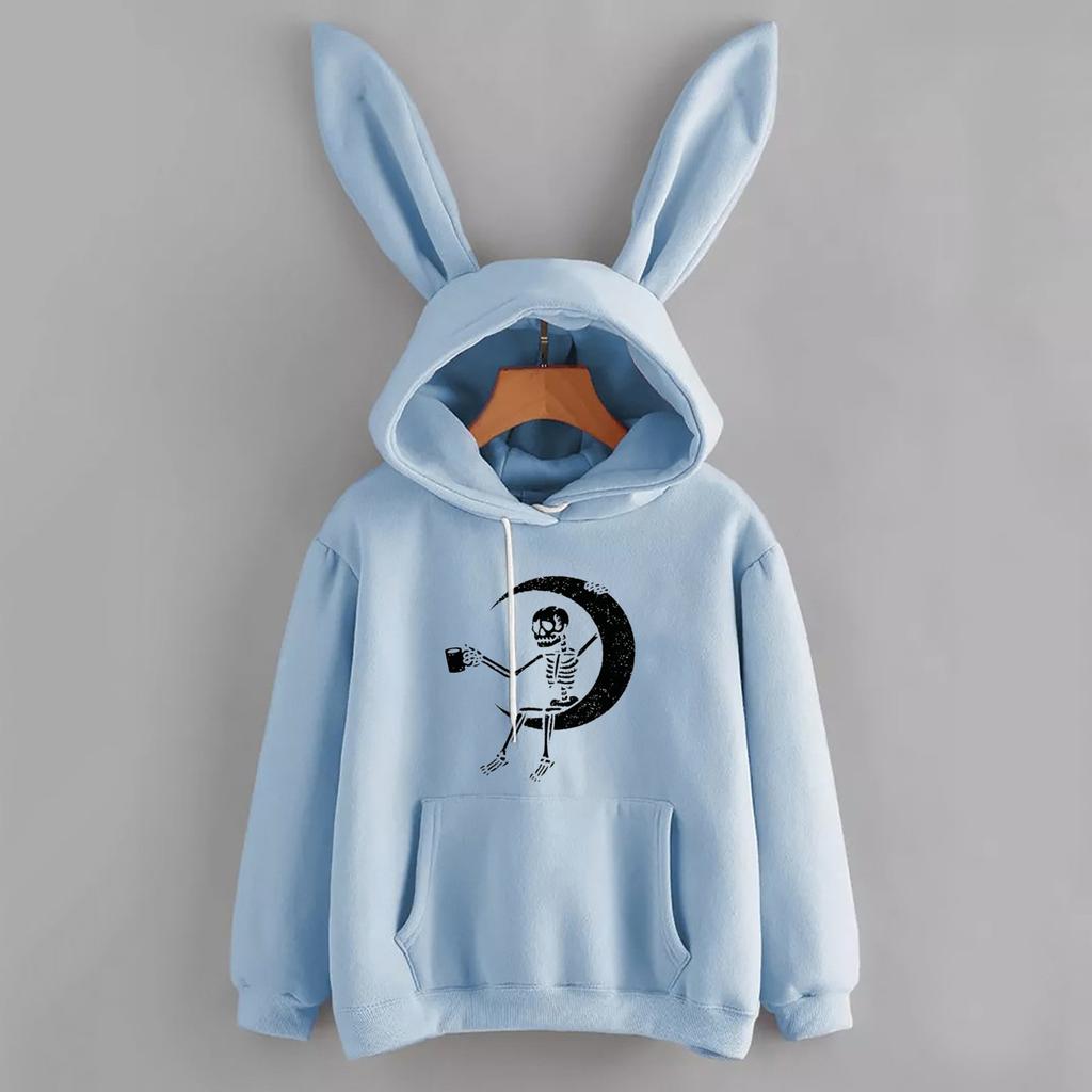 Women's Casual  Cap Drawstring Print Long Sleeve Hooded Sweatshirt