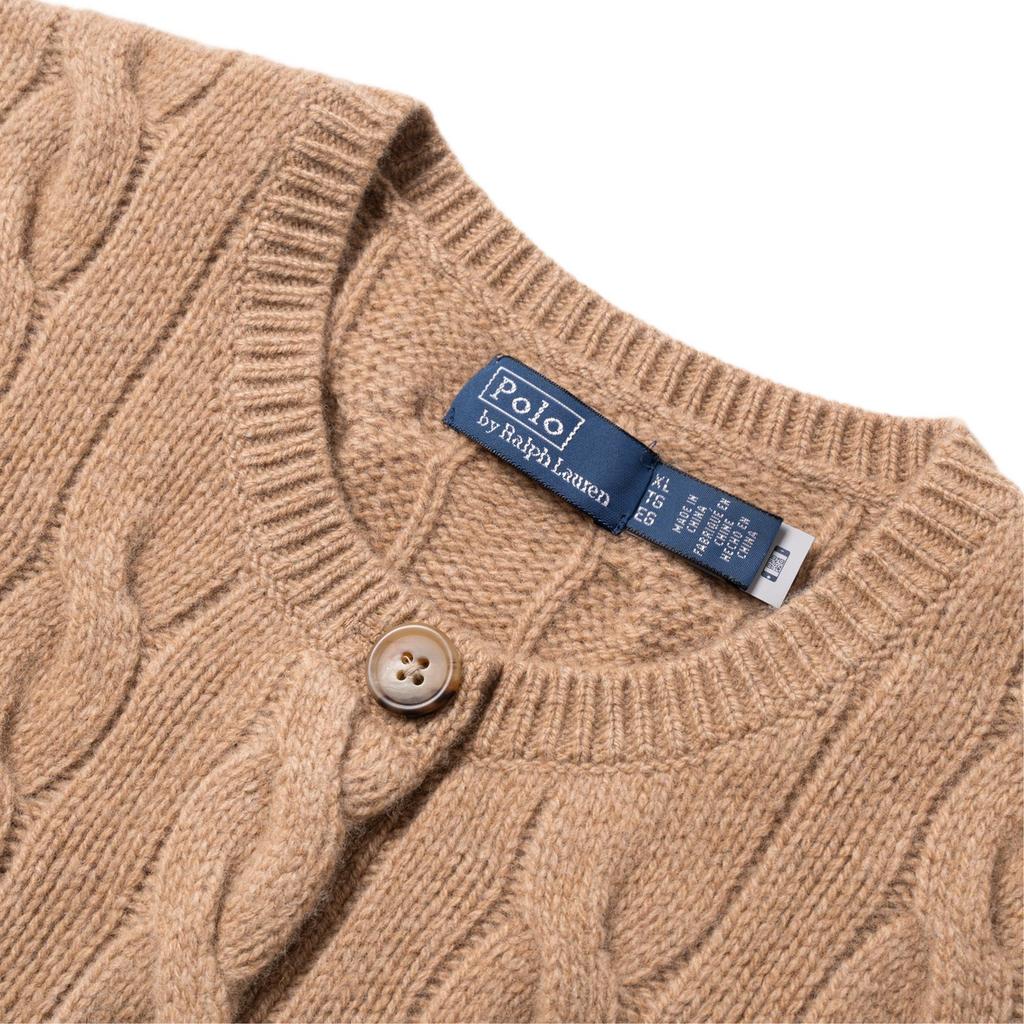 Polo Ralph Lauren Cable-Knit Wool-Cashmere Cardigan Solid Color Cable Knit Crew Neck Single-Breasted Long Sleeve Sweater WMPOSWENDW20161