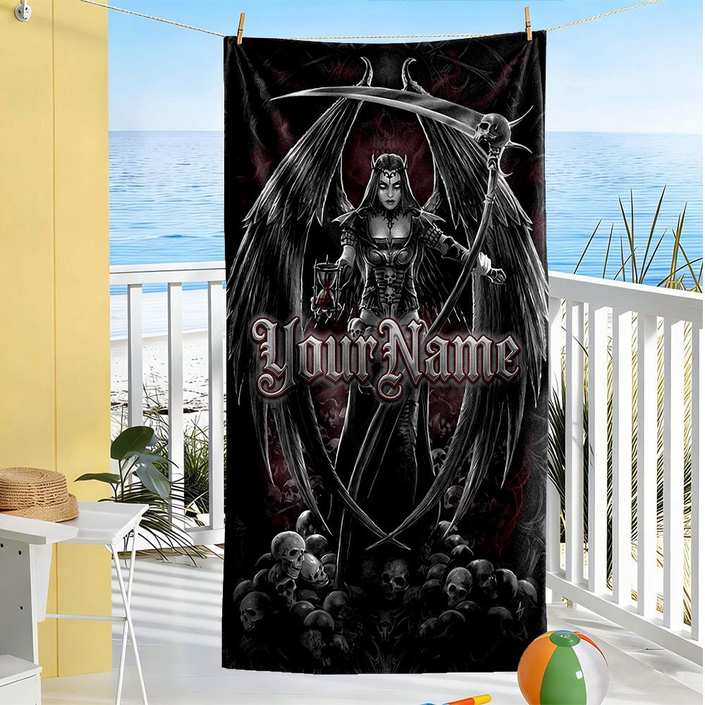 Gothic Illustrations Personalized Name Beach Towel Super Soft Microfiber Quickdry Fabric