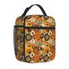 Bestselling 70s 60s Retro Flower Power Floral Pattern Outdoor Rugged Outdoor Lunch Bag Festival Outing Cooler Lunch Bag