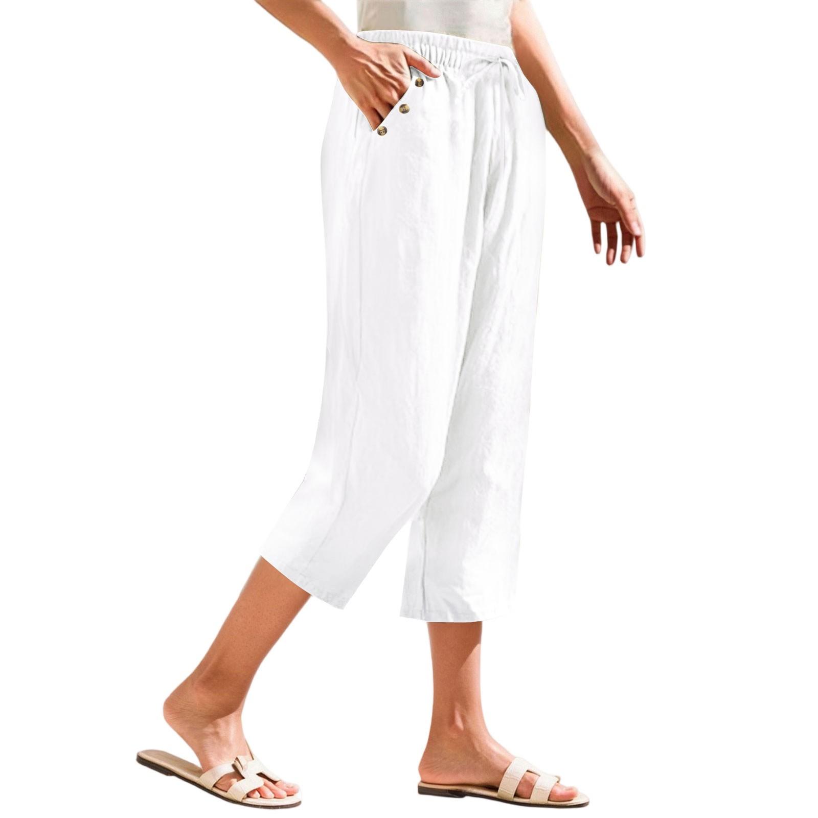 

Women s Cropped Pants Stralght Pants With Pockets Lightweight Caual Loose Trousers M білий