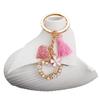 Trendy European & American Pink Tassel Pearl Flower Heart Keychain Pendant