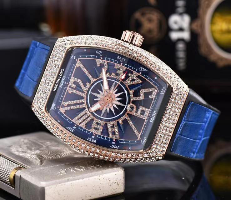 Hengbolong Watch Mule Wine Barrel-shaped Diamond-encrusted Fashion Business Quartz Watch Men