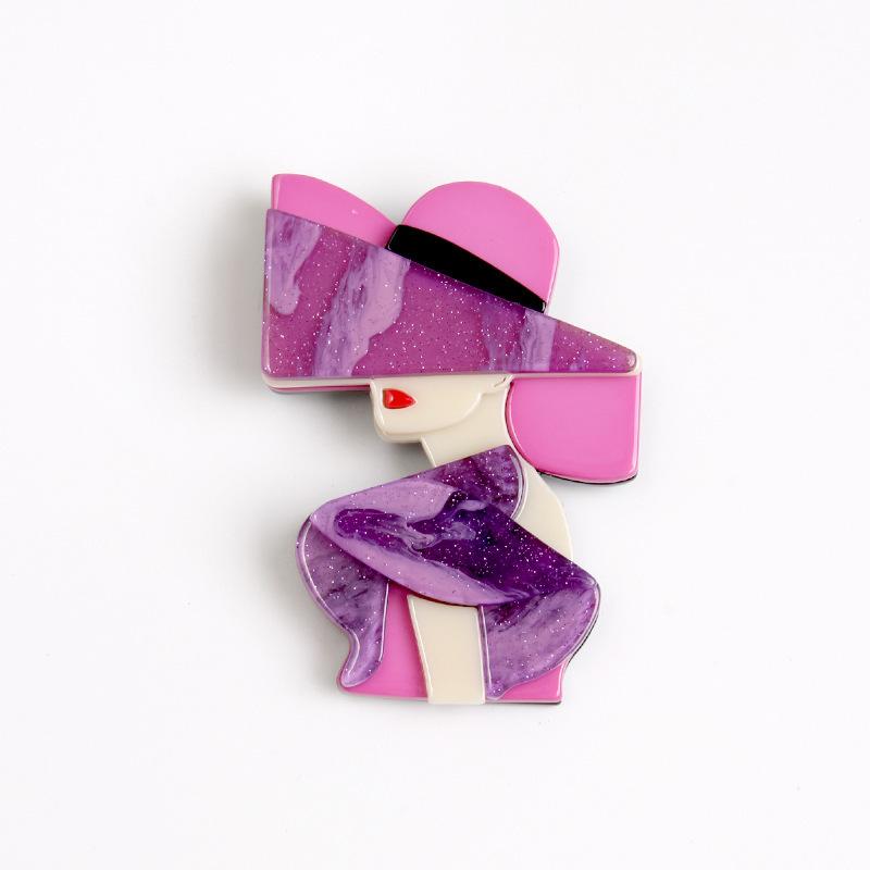 Core Blue Modern Hat Girl Brooch Pin Acrylic Foreign Trade Corsage Accessories Clothing