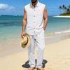 Men's Cotton-Linen Casual Hoodie Vest And Pants Set
