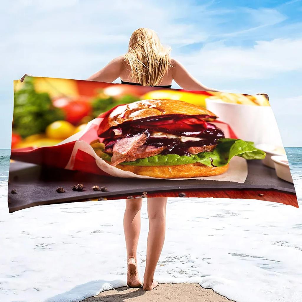 Pizza Print Beach Towel Hamburger Extra Large Pool Towel Adults Soft Cute Cartoon Food Patterns Absorbent Fluffy Beach Towels