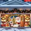 2D plochá 1 velká vánoční vlajka na garážová vrata jasná a větruodolná sváteční design Santa Clause a tučňáka