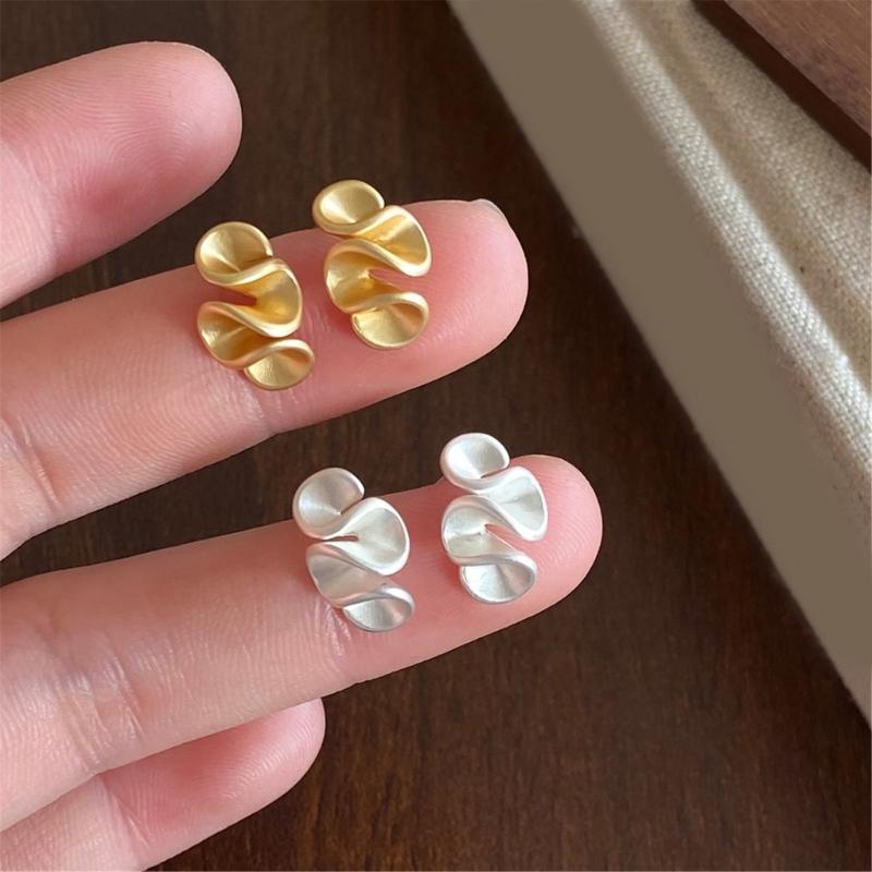 Geometric Ruffle Studs Earrings Ear Studs Fashion Ears Jewelry Copper Texture Suitable for Various Occasion Wear