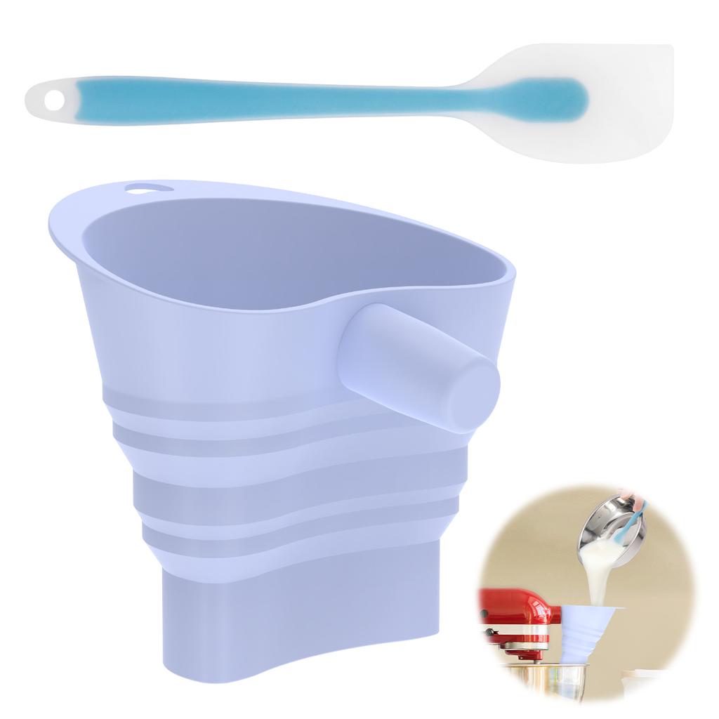 Silicone Flour Funnel Foldable Spill Proof Stand Mixer Flour Funnel with Scraper for Artisan Ksm150 5 Qt Tilt Head Stand Mixer