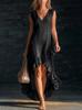 2026 European & American Romantic V-neck Sleeveless Ruffle Hem Cotton Linen Long Dress