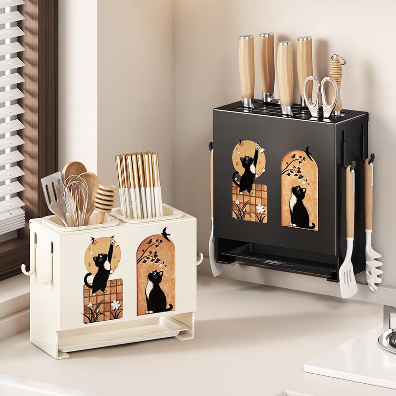 

Настенный кухонный органайзер из углеродистой стали: Подставка для палочек, Держатель для столовых приборов, Органайзер для ножей и ножниц Chopstick Cylinder чёрный