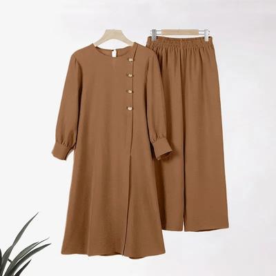 Retro-Outfits für Damen, lange Bluse und Hose, lässiges zweiteiliges Anzug-Set