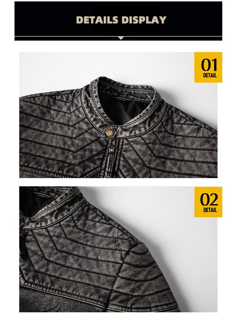 2025 Men's Retro Distressed Motorcycle Leather Jacket - Trendy European American PU Outerwear with Innovative Design