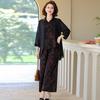 2025 Summer Chinese Style Wide-Leg Pants & Temperament Two-Piece Set for Middle-Aged Women
