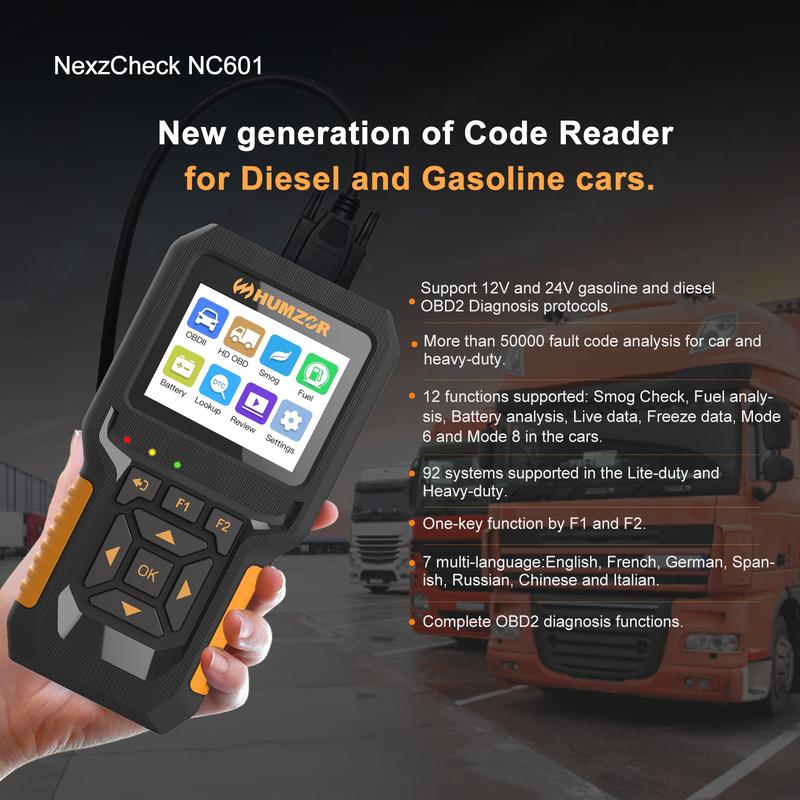 

[For Car and Truck] HUMZOR NexzCheck NC601 12V 24V Diesel OBD2 Code Scanner Data Stream Action Test