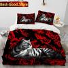 Set de lenjerie de pat de lux cu animale 3D Tigru Leopard Lup, Husă de plapumă Set de pat Husă de pilotă Față de pernă, Set de lenjerie de pat King Queen Size