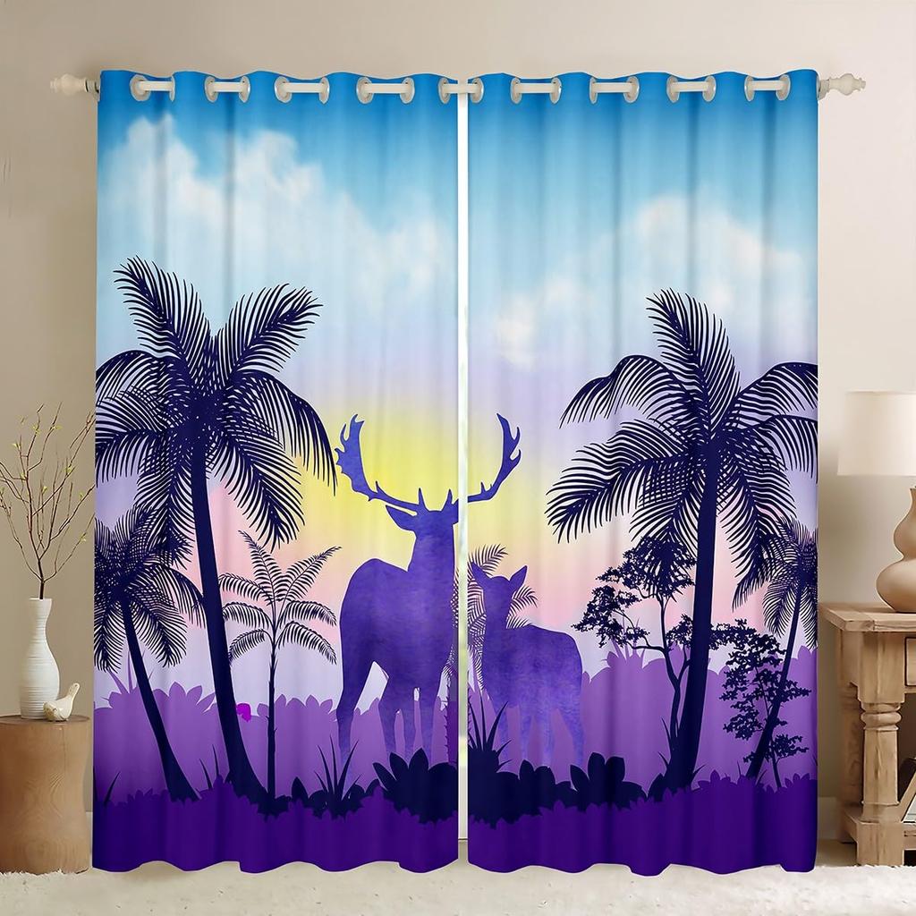 Tropical Coconut Tree Curtain Hawaii Landscape Printed Blackout Curtains Kitchen Living Room Bedroom Windows Drapes 2 Panel Set