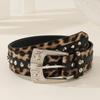 Fashion Print Leopard Pattern Rhinestone Metal Buckle Decoration Women Wide Belt