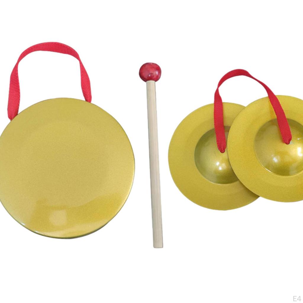 Gong Instrument Mini Finger Cymbals Percussion Brass with Mallet for Parties