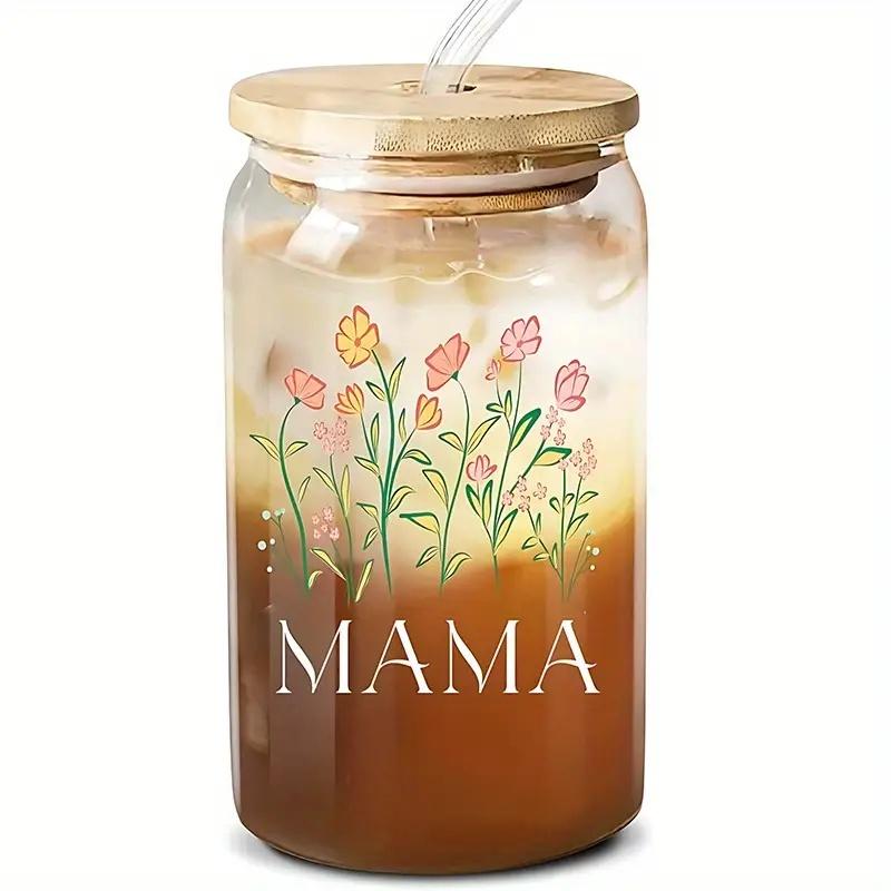 

1 набор стеклянных стаканчиков объемом 550 мл/18,7 унций с соломинками и кисточками, покрытыми бамбуком, подарок для мамы, подарок на День матери, стеклянная банка для мамы 501-600ml